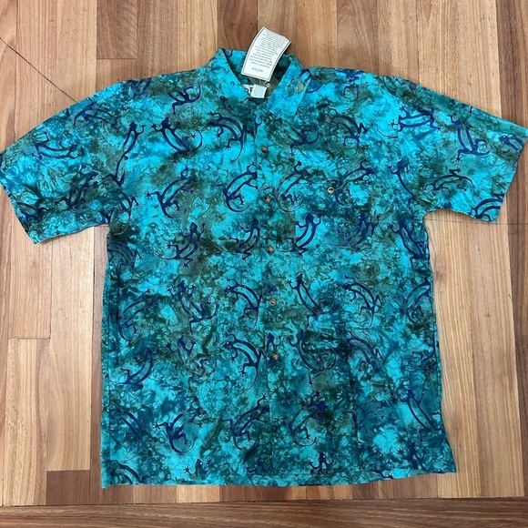 NWT Orvis button down short sleeve. Hand dyed Batik. Lizard pattern. Cotton. SzL - Picture 1 of 11